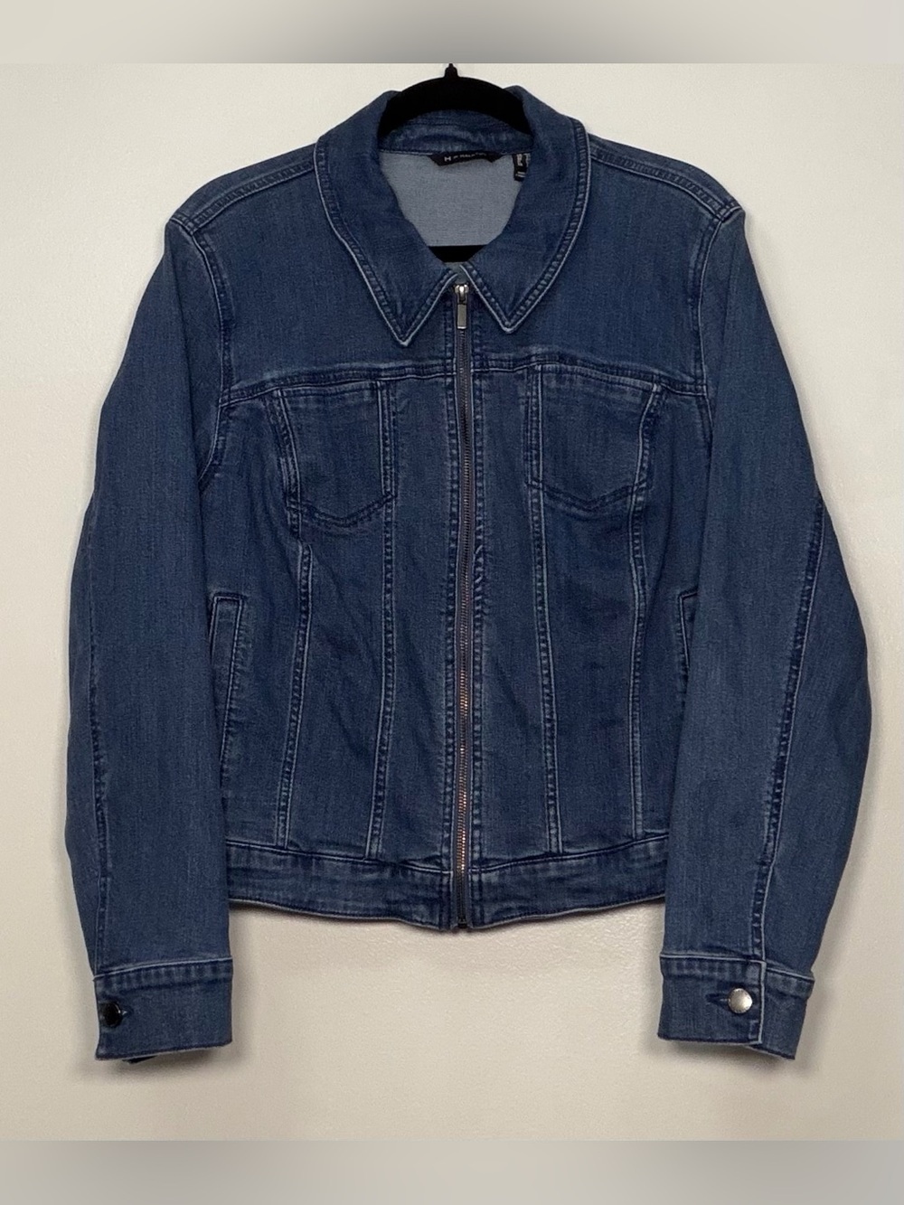 H by Halston Dark Blue Zip-Front Denim Jacket